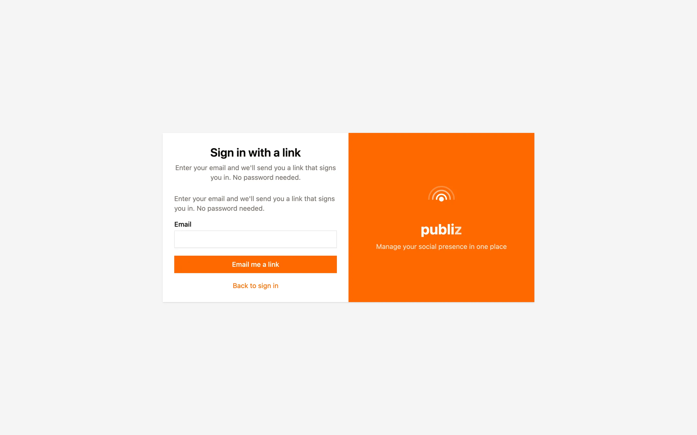 Halaman magic link yang meminta alamat email.